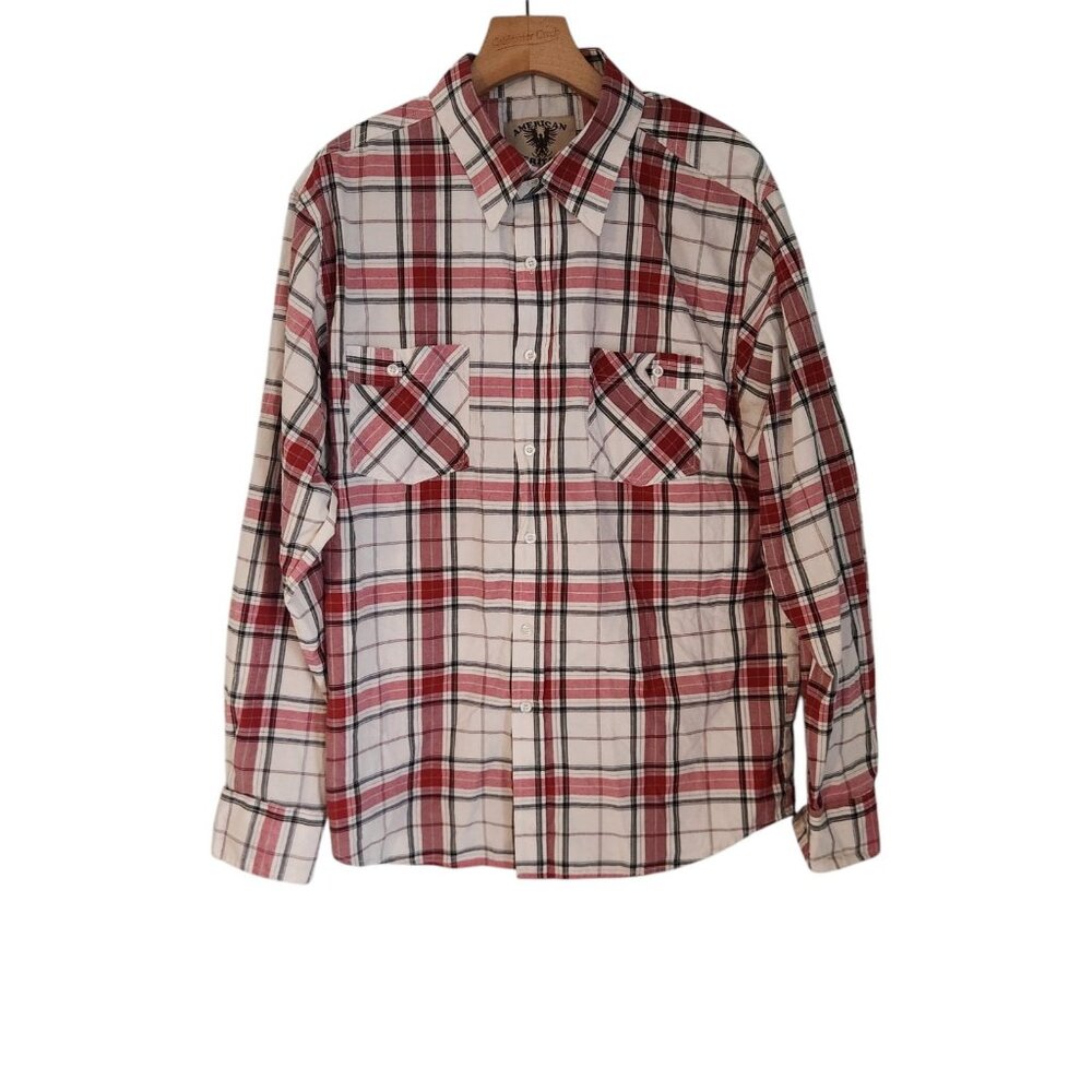 American Heritage Western Shirt Red Plaid Long Sleeve Button Up‎ Mens Large EUC